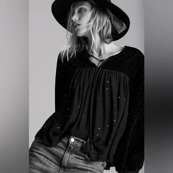 ZARA VELVET SPARKLY BLOUSE - Picture 1 of 5